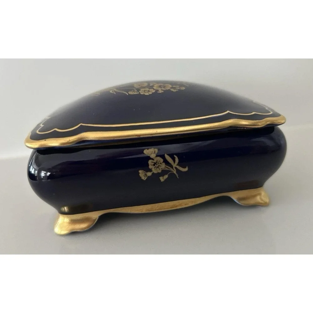 Lindner Kueps Bavaria Echo Cobalt Blue Gold Gruser Trinket Box Lid